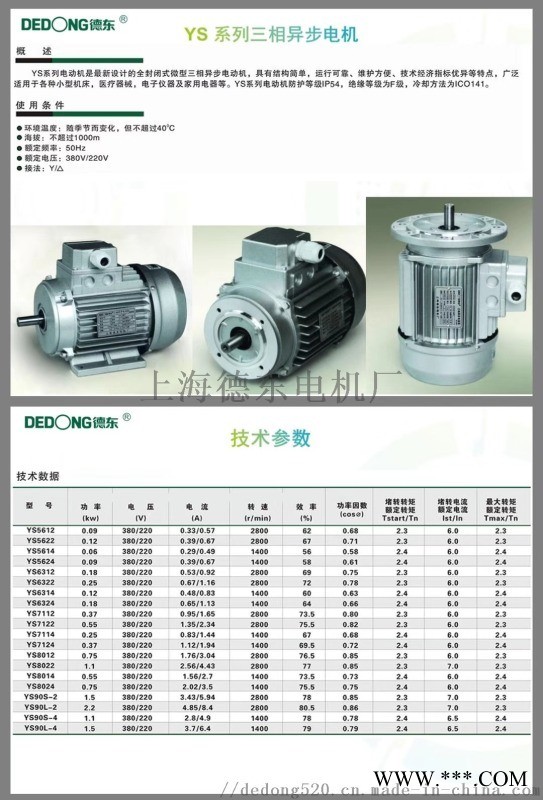 上海德东电机YS8022 1.1KW图1
