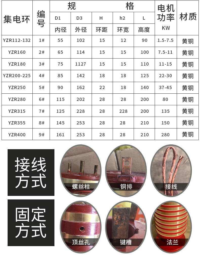 定制批发集电环 集电环总成电机配件导电滑环 大电流碳刷式铜环示例图5
