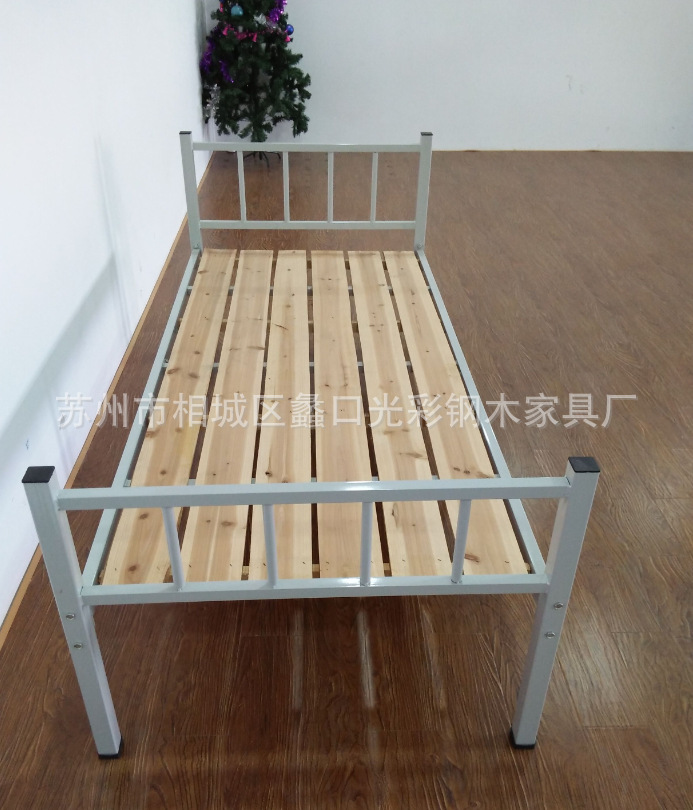 厂家批发简约单层钢木床单人午休家用客房出租屋办公室双人铁架床示例图1